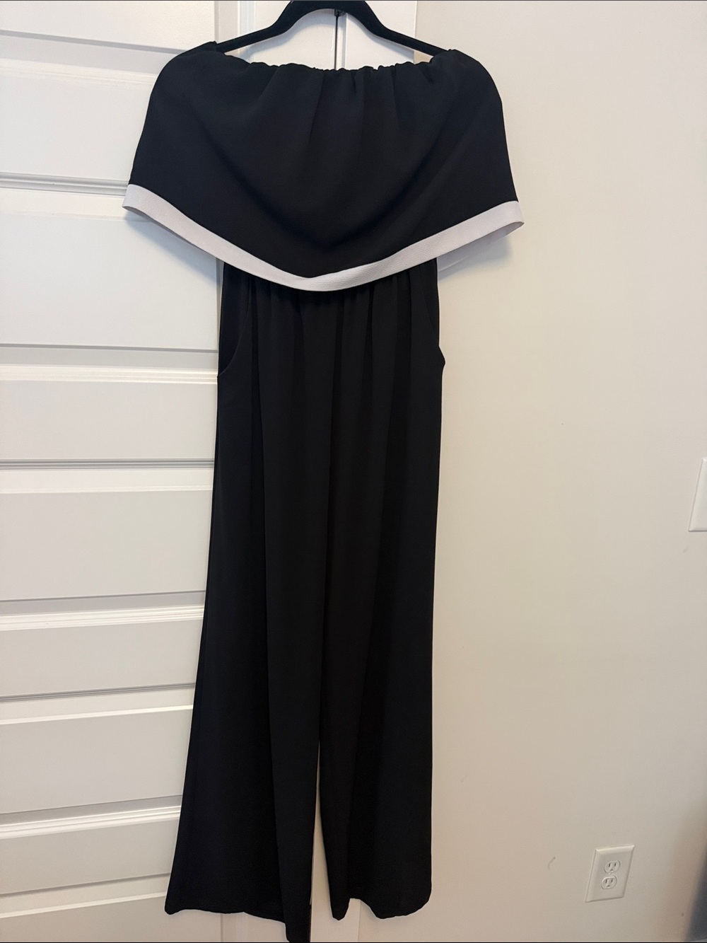 Vici Black Off-Shoulder Jumpsuit with White Trim